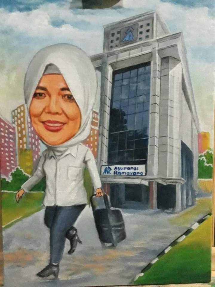 Jasa lukis wajah karikatur media kanvas dan cat minyak,pelukis profesional bandung
