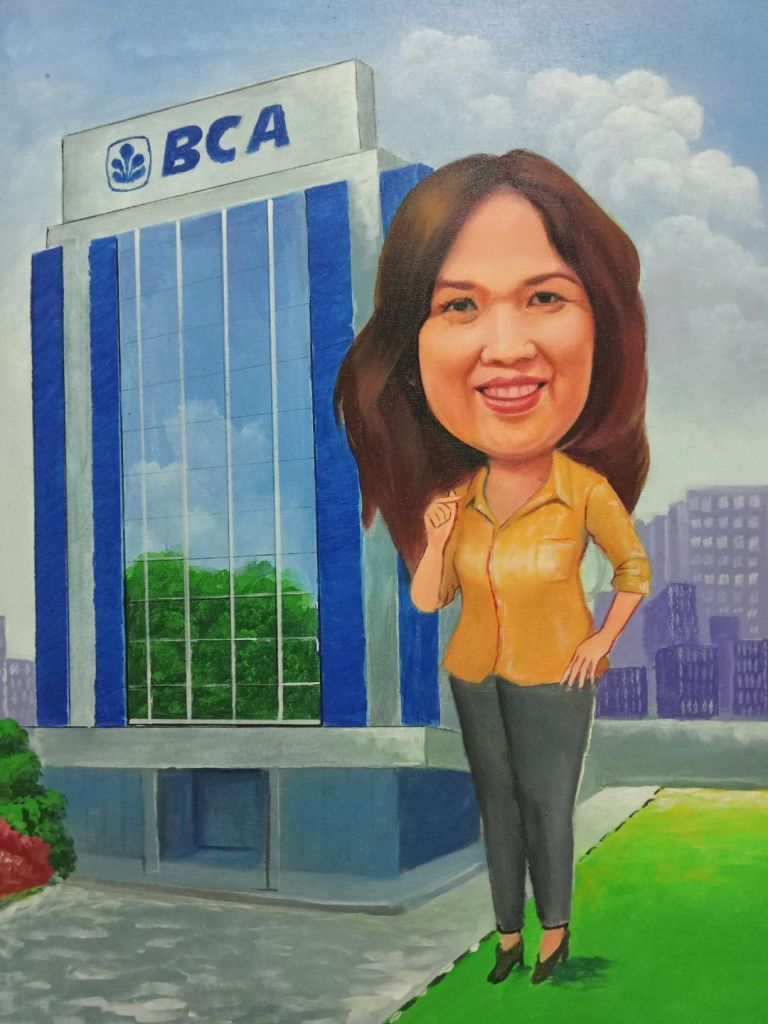 Jasa lukis wajah karikatur media kanvas dan cat minyak,pelukis profesional bandung