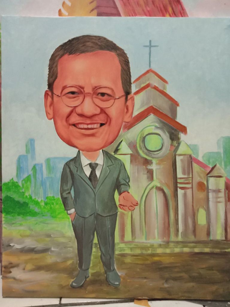 Jasa lukis wajah karikatur media kanvas dan cat minyak,pelukis profesional bandung